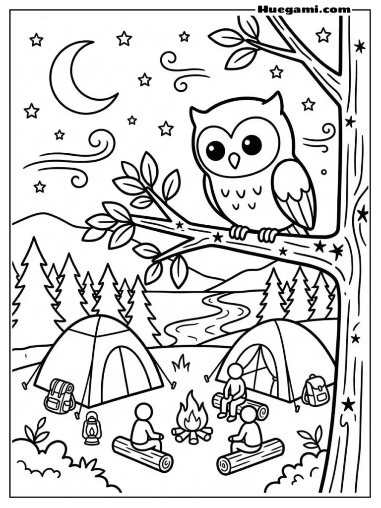 Fun Camping Coloring Sheets to Print for Free 10 Tent And Campfire Behind The Mountain