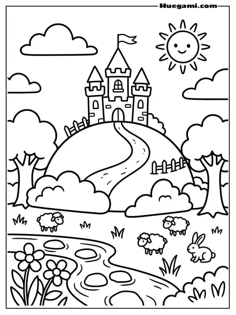 Printable Castle Coloring Sheets Kids Will Love 21 Tiny Castle On A Hill Illustration