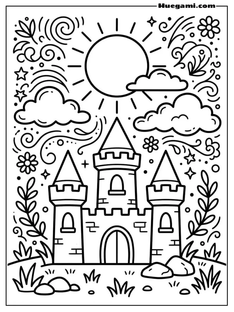 Printable Castle Coloring Sheets Kids Will Love 42 Tiny Castle With Sun