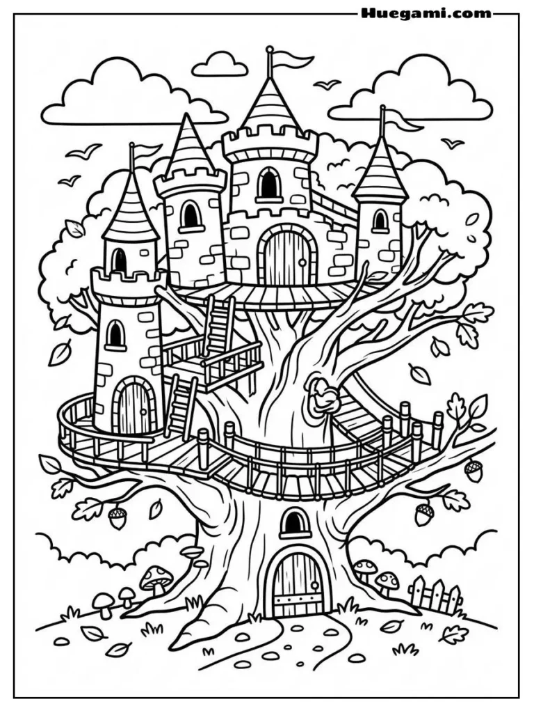 Printable Castle Coloring Sheets Kids Will Love 7 Treehouse Fantasy Castle Illustration