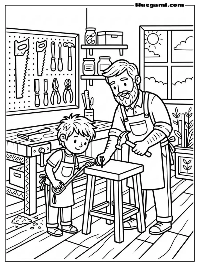 Young Apprentice Learning Carpentry Illustration