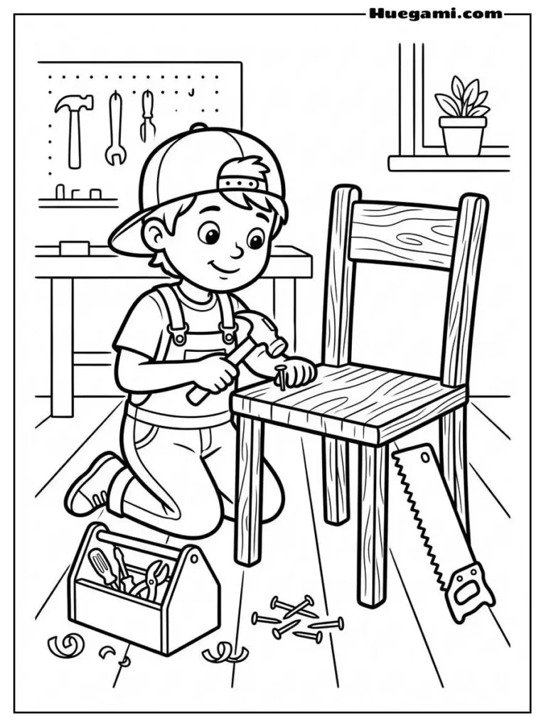 Young Carpenter Fixing A Chair Illustration