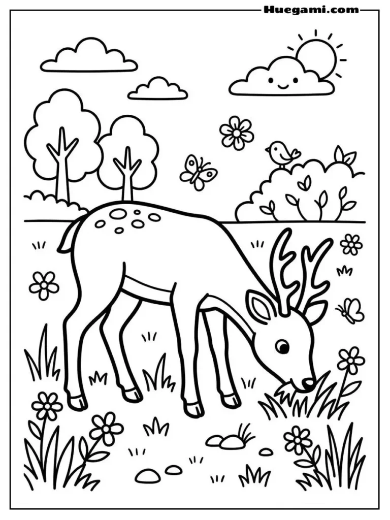 Free Printable Deer Coloring Sheets for Kids 7 A Deer Eating Grass