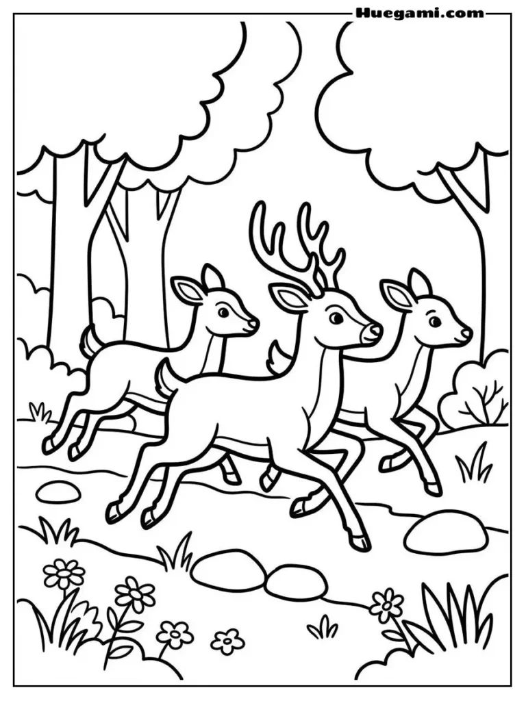 Free Printable Deer Coloring Sheets for Kids 3 A Family Of Deers Standing