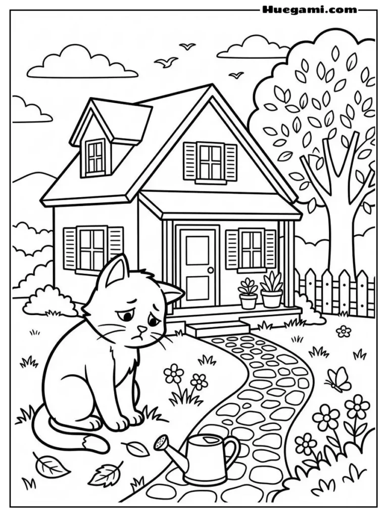A Sad Cat Outside A House