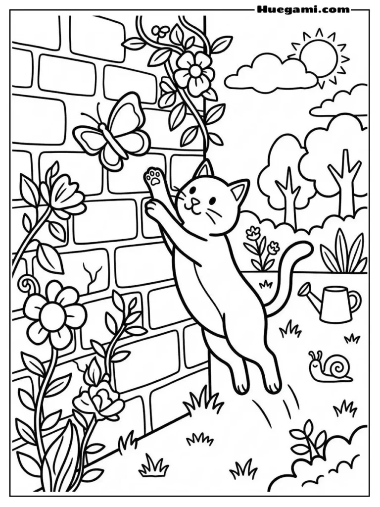 Cat Catches Butterfly On Wall Illustration