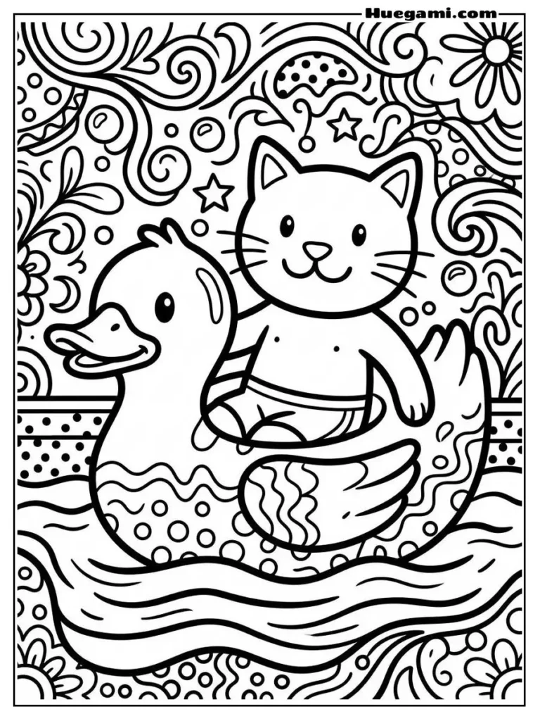 Cat In The Pool Illustration