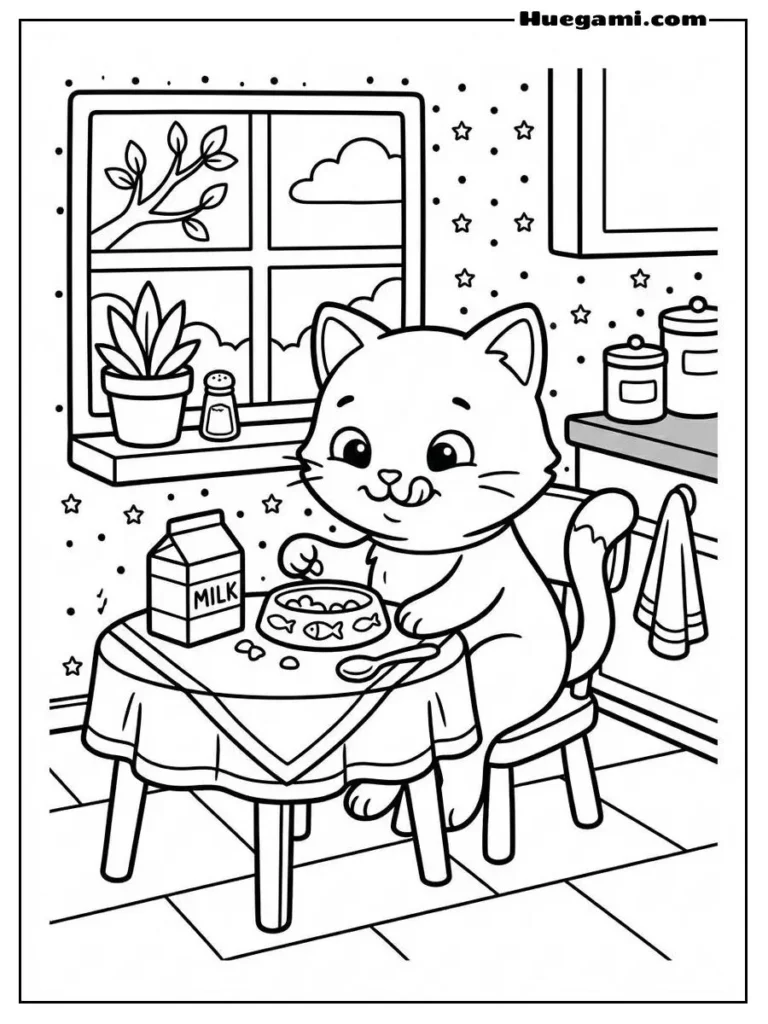 Cat Licking Fur With Tongue Coloring Pag Illustration