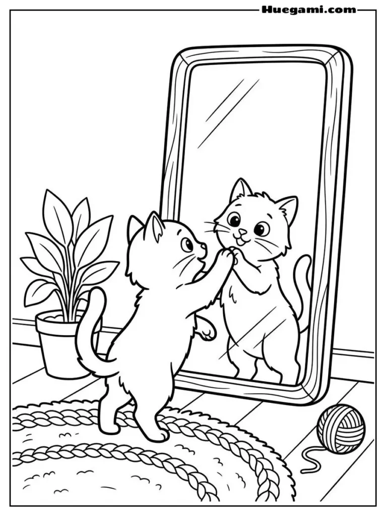 Cat Looking Into Mirror Illustration
