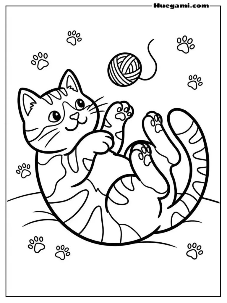 Cat Playing Lying On His Back Illustration