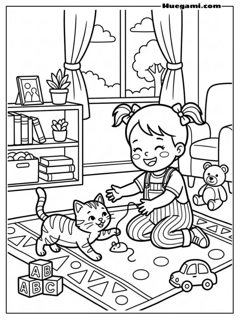 Cat Playing With Tiny Girl