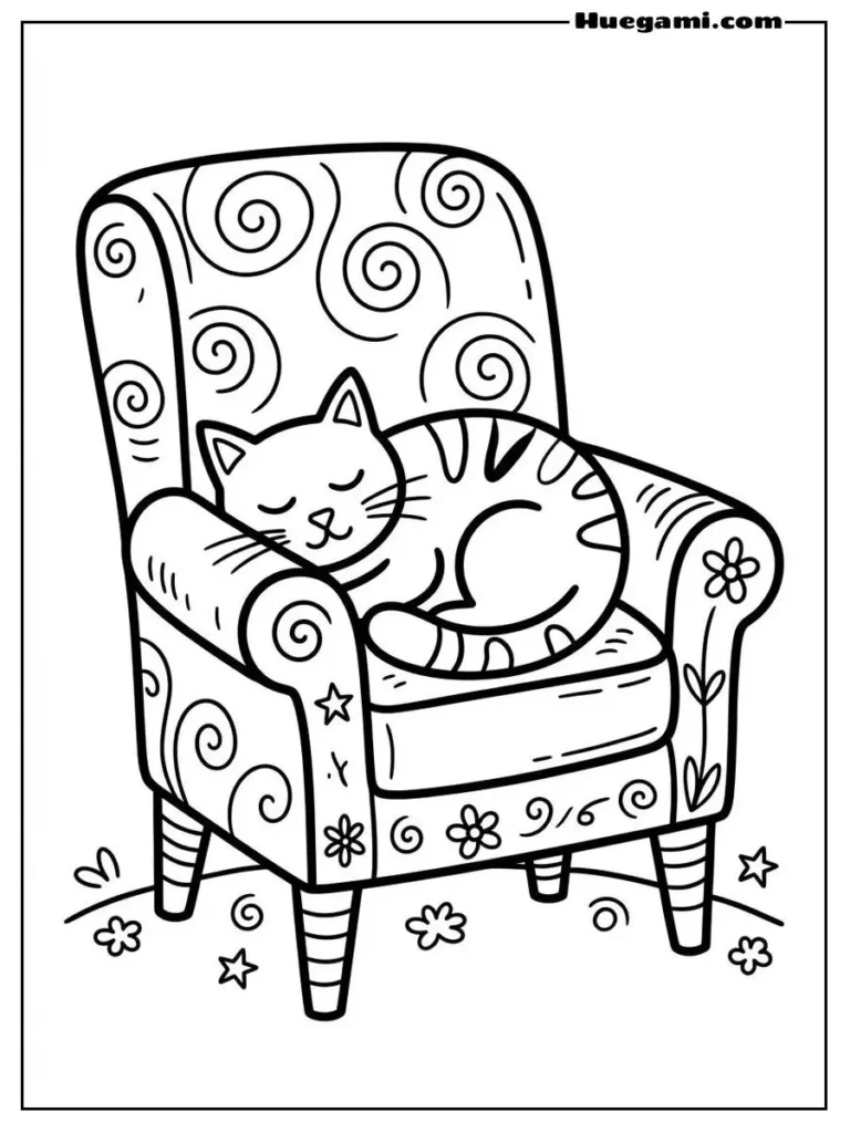 Cat Relaxing On A Chair Illustration