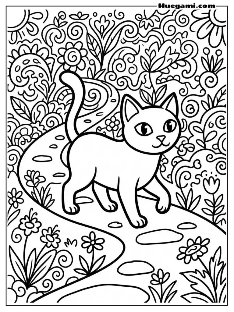 Cat Walking On A Garden Path Illustration