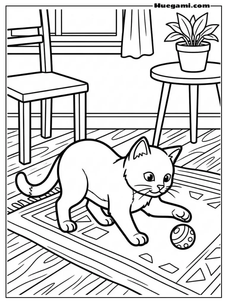 Cat With A Small Ball Illustration