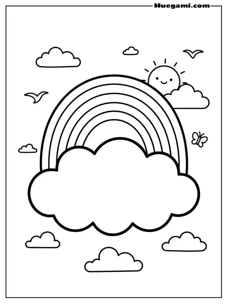 Free Printable Cloud Coloring Sheets for Kids 3 Cloud And Rainbow Illustration