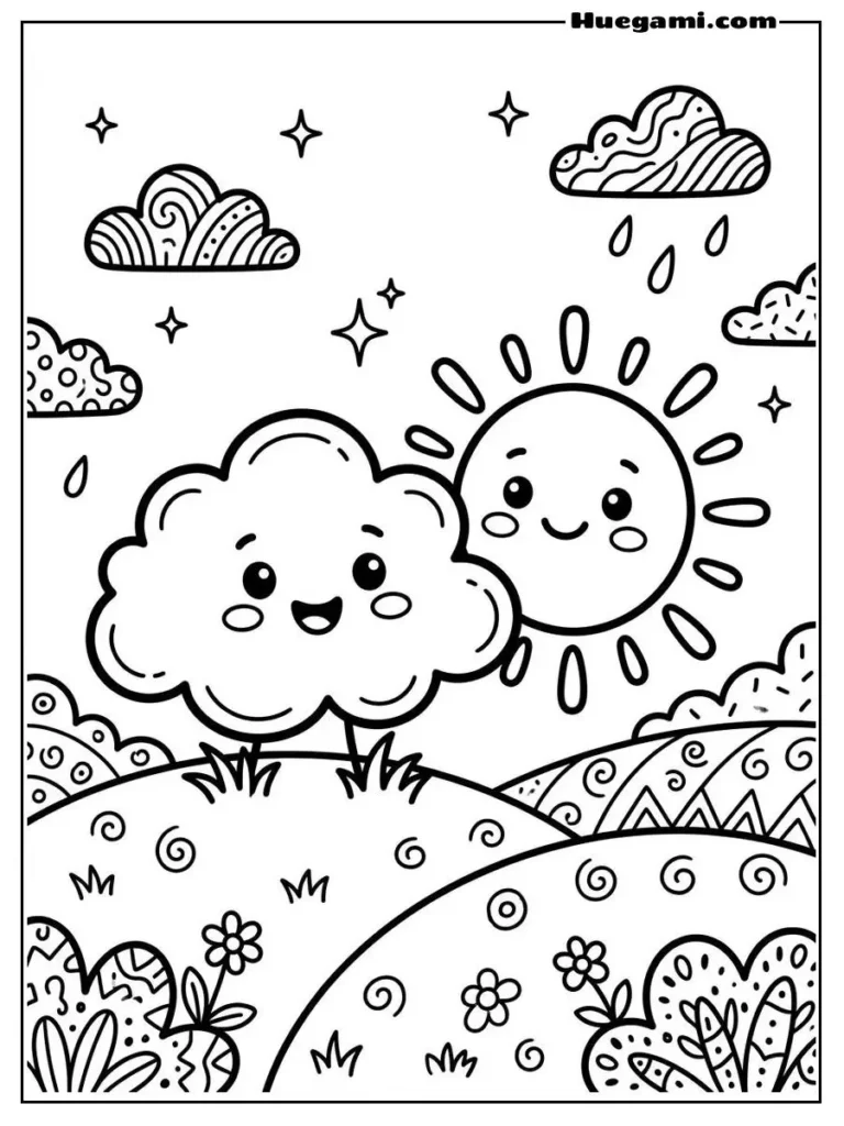 Free Printable Cloud Coloring Sheets for Kids 14 Cloud And Sun Illustration