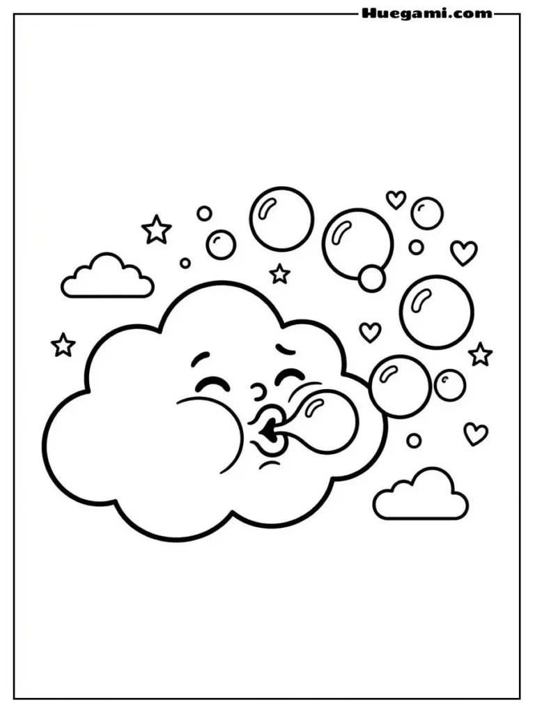 Free Printable Cloud Coloring Sheets for Kids 26 Cloud Blowing Bubbles Illustration