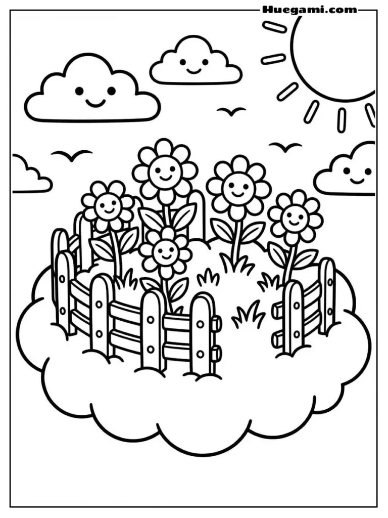 Free Printable Cloud Coloring Sheets for Kids 11 Cloud Garden Illustration
