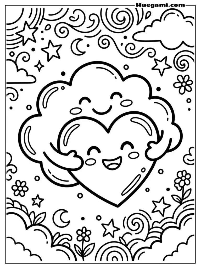 Free Printable Cloud Coloring Sheets for Kids 2 Cloud Hugging A Heart Illustration