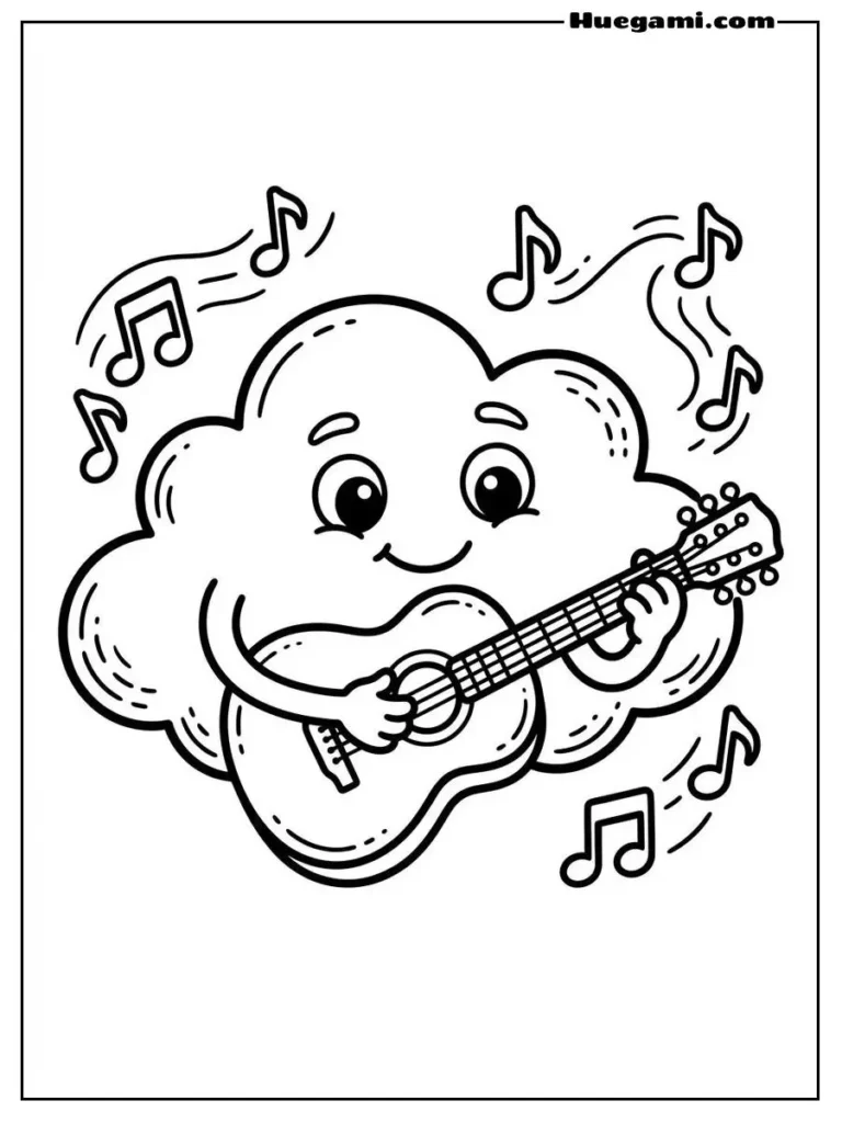 Free Printable Cloud Coloring Sheets for Kids 5 Cloud Playing Music Illustration