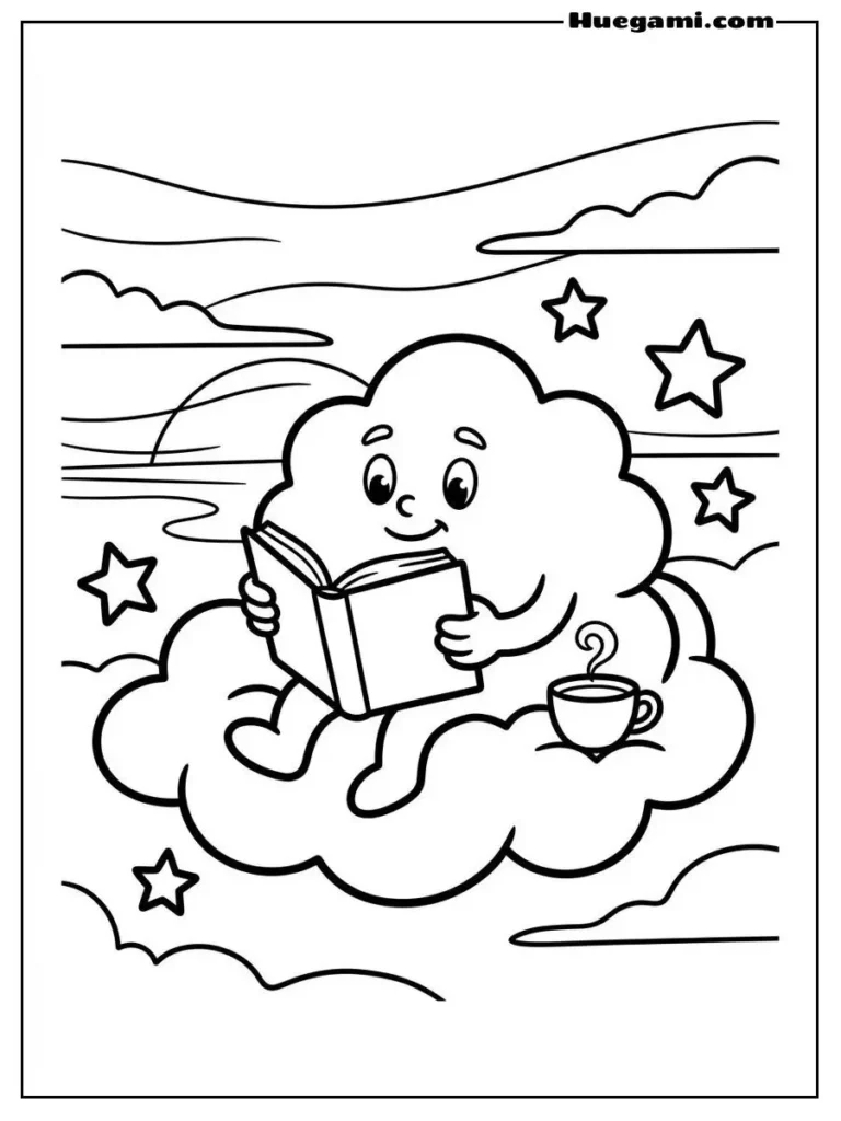 Free Printable Cloud Coloring Sheets for Kids 13 Cloud Reading A Book Illustration