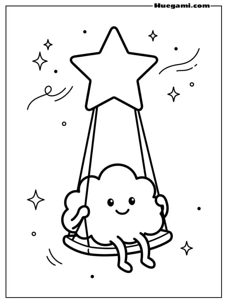 Free Printable Cloud Coloring Sheets for Kids 10 Cloud Swinging On A Star Illustration