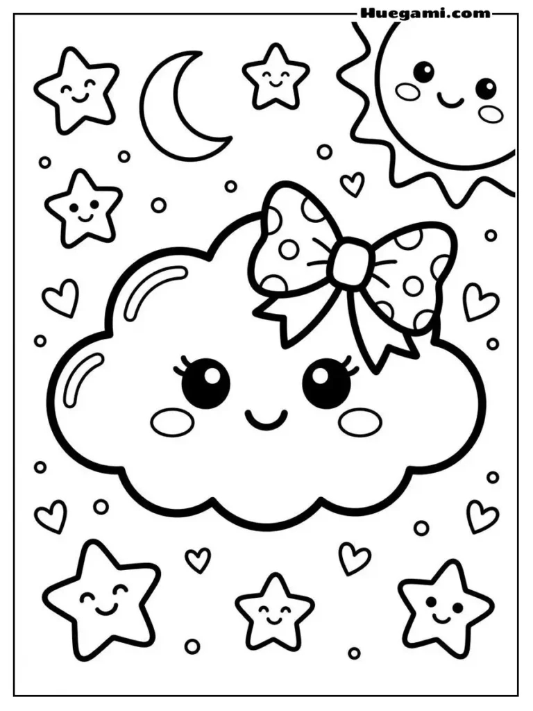 Free Printable Cloud Coloring Sheets for Kids 17 Cloud With Adorable Bow
