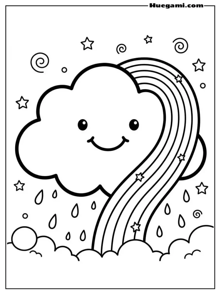 Free Printable Cloud Coloring Sheets for Kids 4 Cloud With Rainbow Illustration