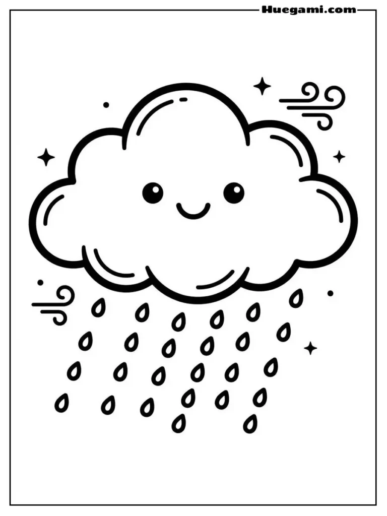 Free Printable Cloud Coloring Sheets for Kids 23 Cloud With Raindrops Illustration