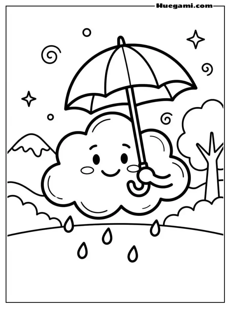 Free Printable Cloud Coloring Sheets for Kids 7 Cloud With Umbrella Illustration