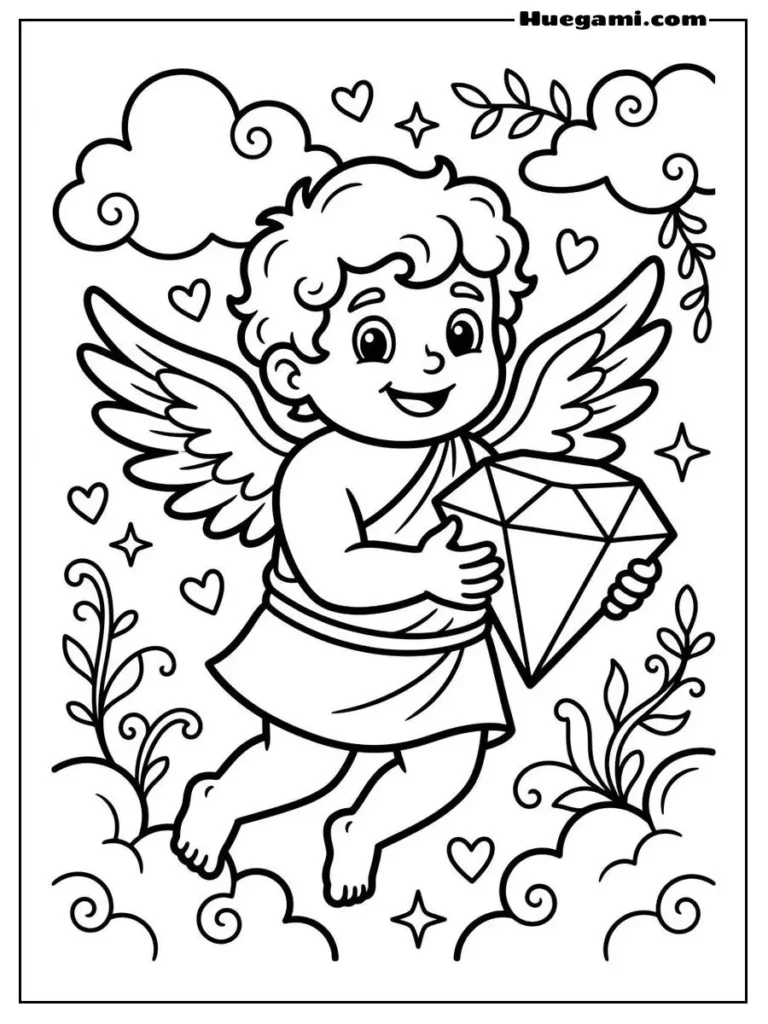 Diamonds Coloring Sheets: Free Printables for All Ages 6 Cupid Holding A Diamond