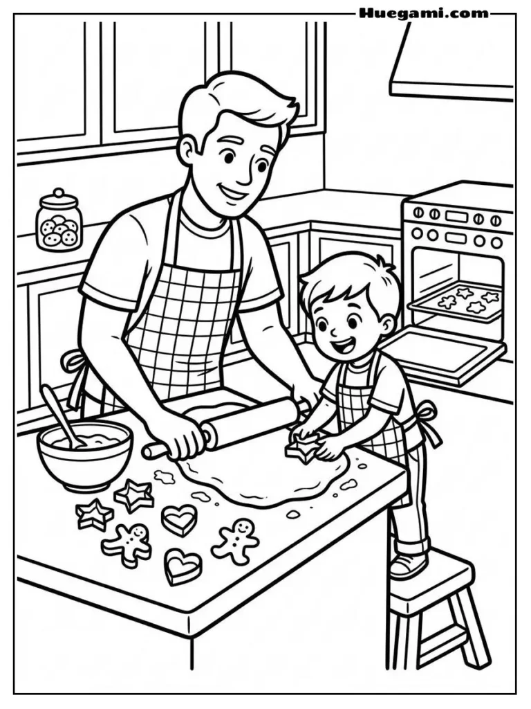 Dad And His Son Baking Cookies Illustration