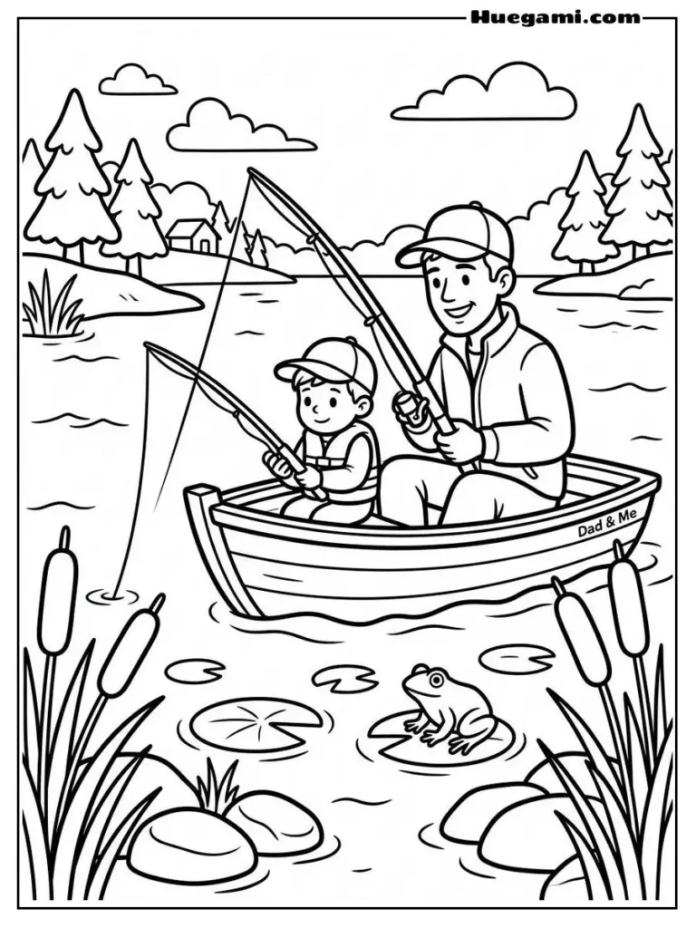 Dad And His Son Fishing Illustration