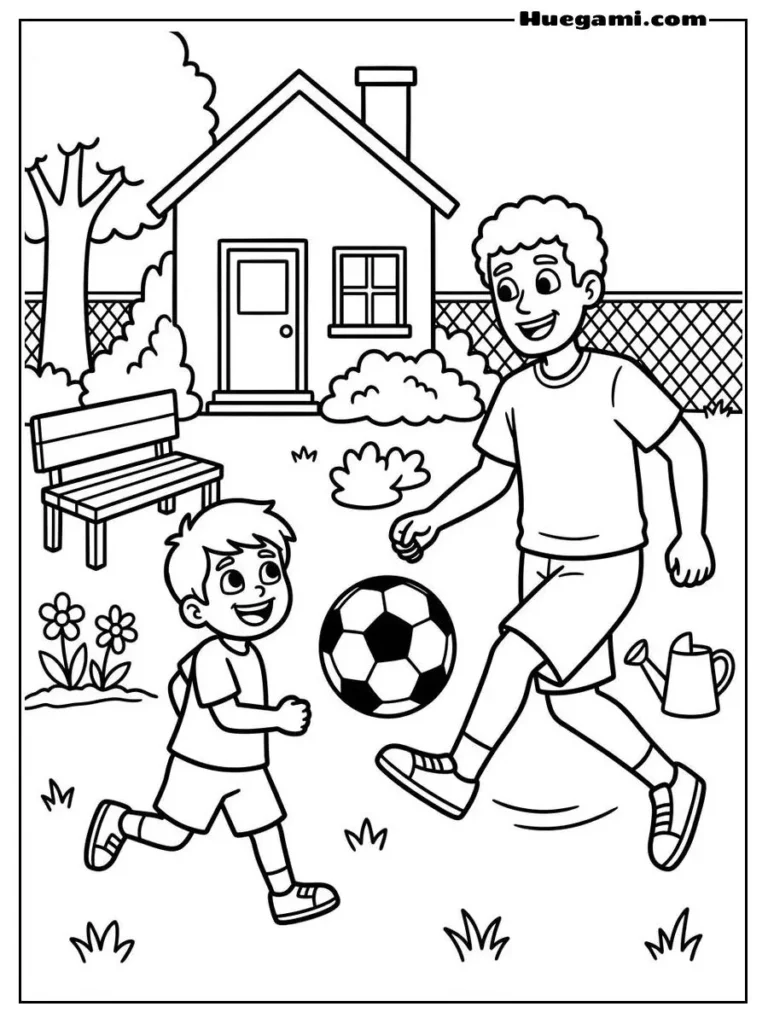 Dad And His Son Playing Soccer Illustration