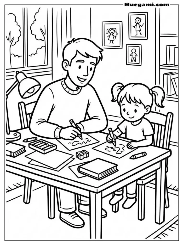 Dad And Me Drawing Together Illustration