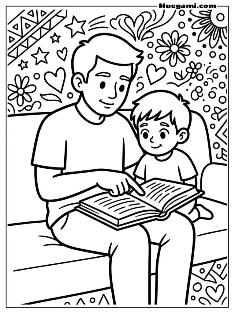 Dad Teaching His Son To Read Illustration