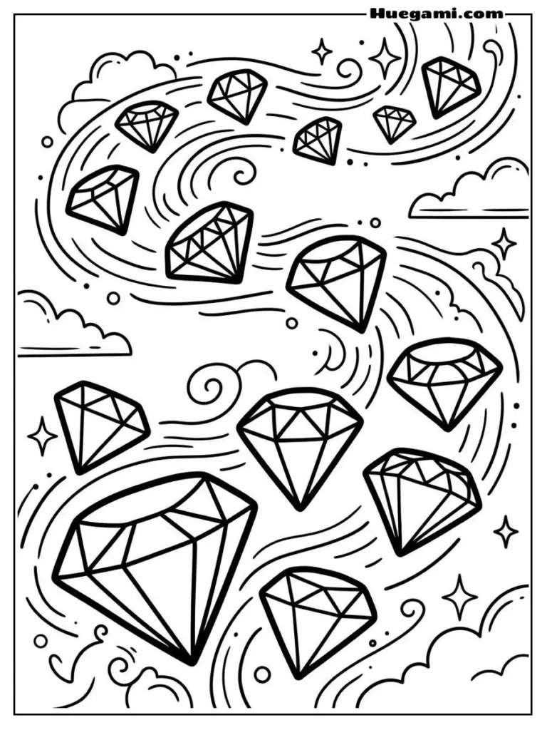Diamonds Coloring Sheets: Free Printables for All Ages 4 Diamonds Floating In A Dreamy Pattern
