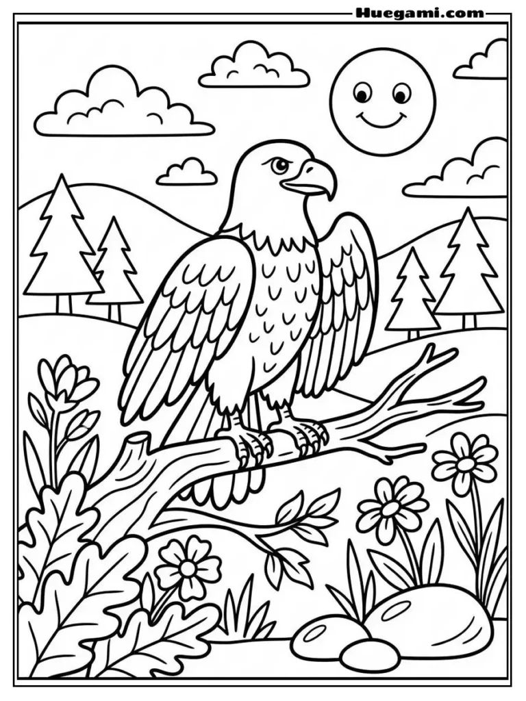 Free Printable Eagle Coloring Sheets for Kids 7 Eagle In Decorative Nature Setting