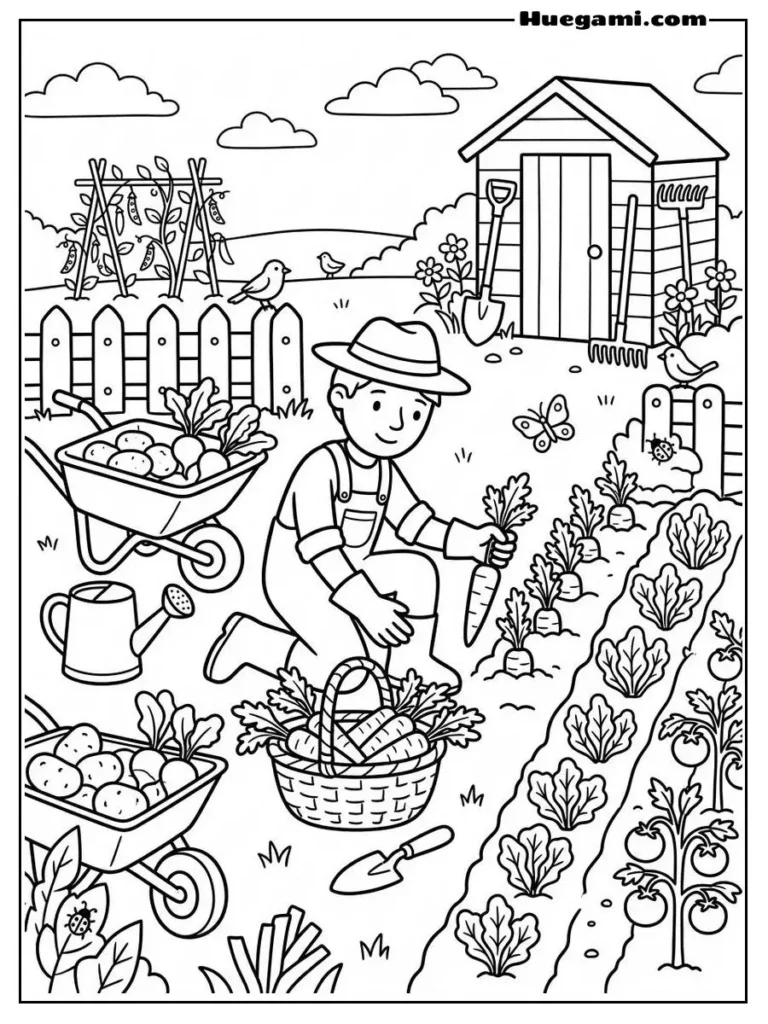 Farmer Harvesting Carrots Illustration