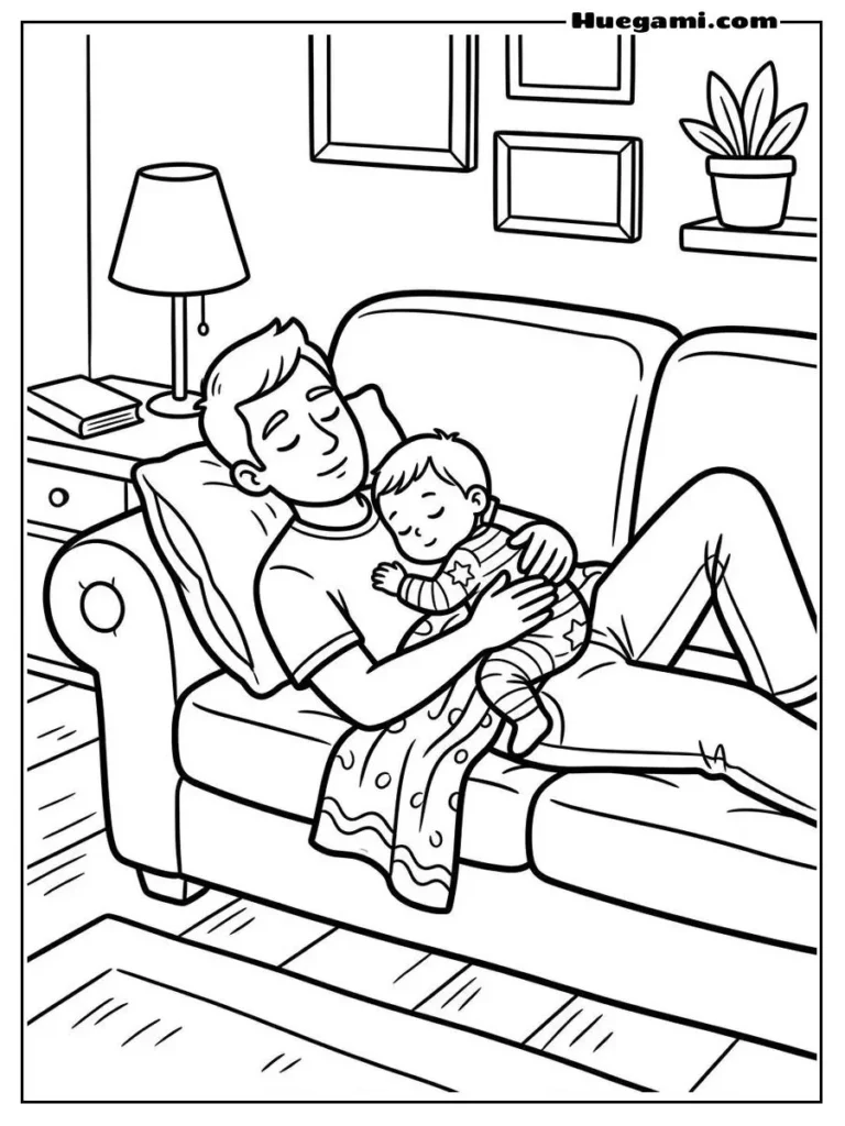 Father And Baby Nap Time Illustration