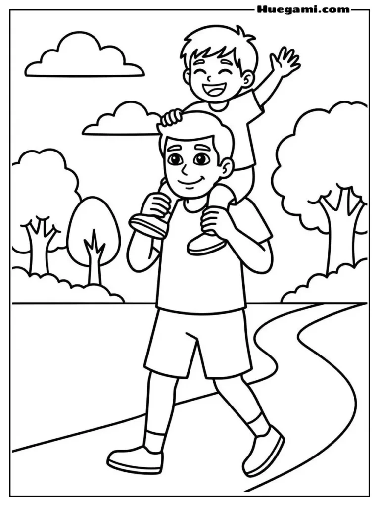 Father Carrying Child On Shoulders Illustration