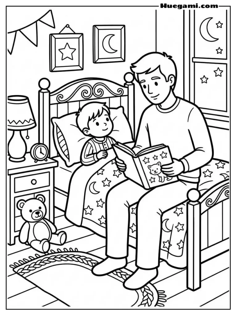 Father Reading Bedtime Story Illustration