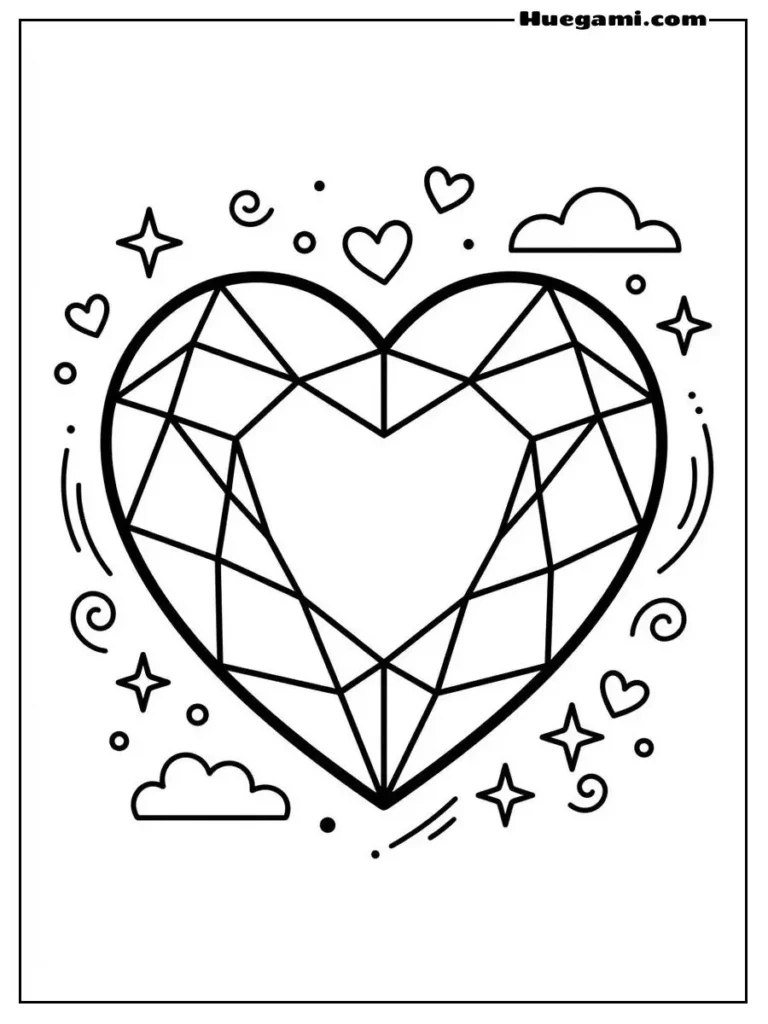 Diamonds Coloring Sheets: Free Printables for All Ages 9 Heart Diamond For Kids