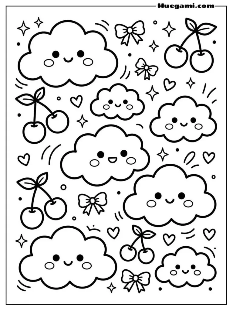 Free Printable Cloud Coloring Sheets for Kids 16 Kawaii Cloud And Cherry Illustration