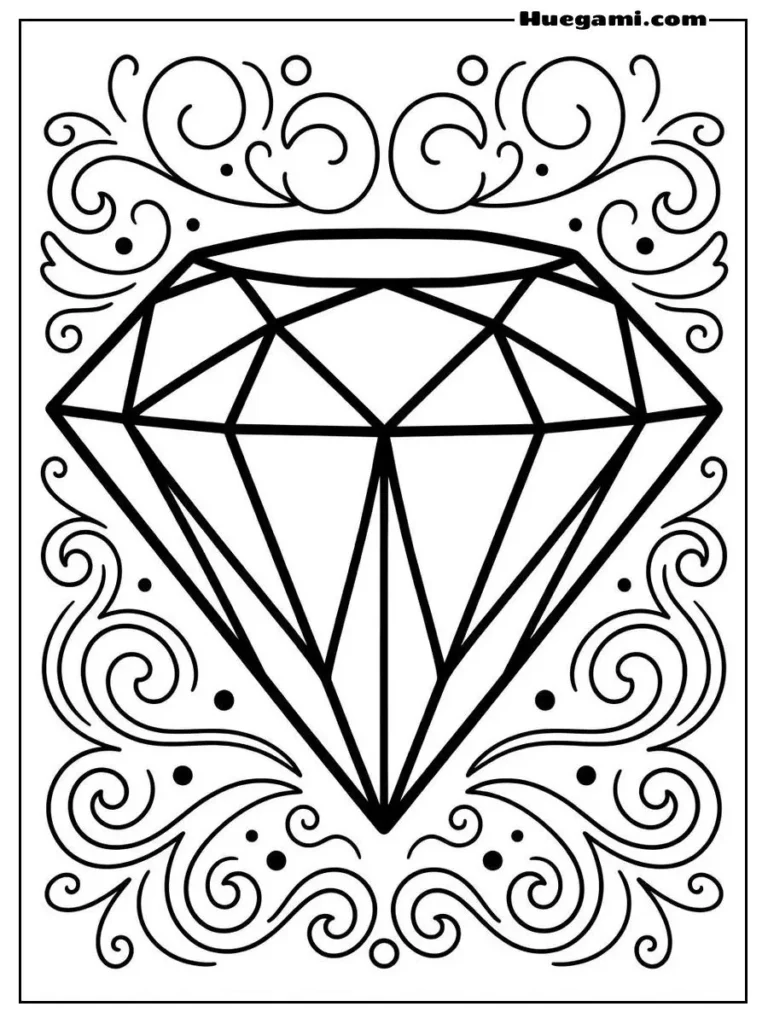 Diamonds Coloring Sheets: Free Printables for All Ages 11 Large Diamond With Fancy Swirls