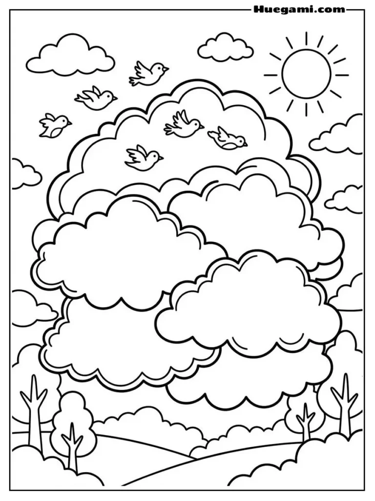 Free Printable Cloud Coloring Sheets for Kids 20 Layered Puffy Clouds Illustration