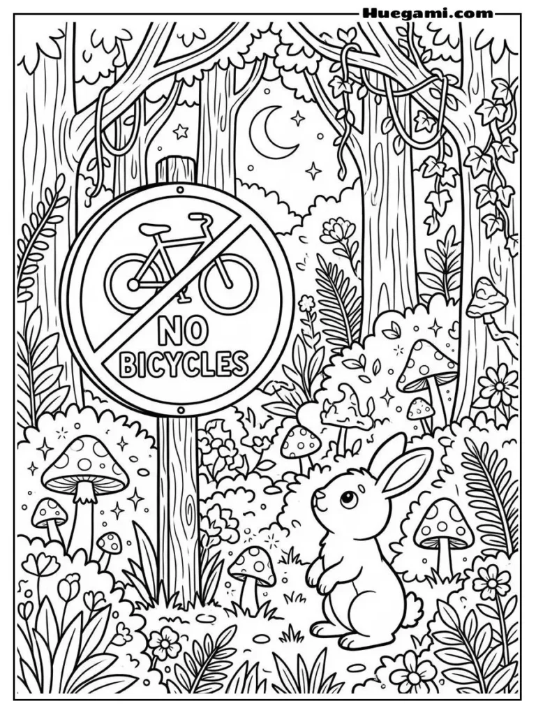 No Bicycles Glowing Forest Illustration