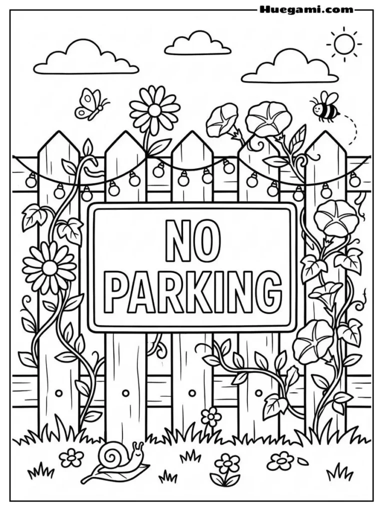 No Parking Flower Fence Illustration