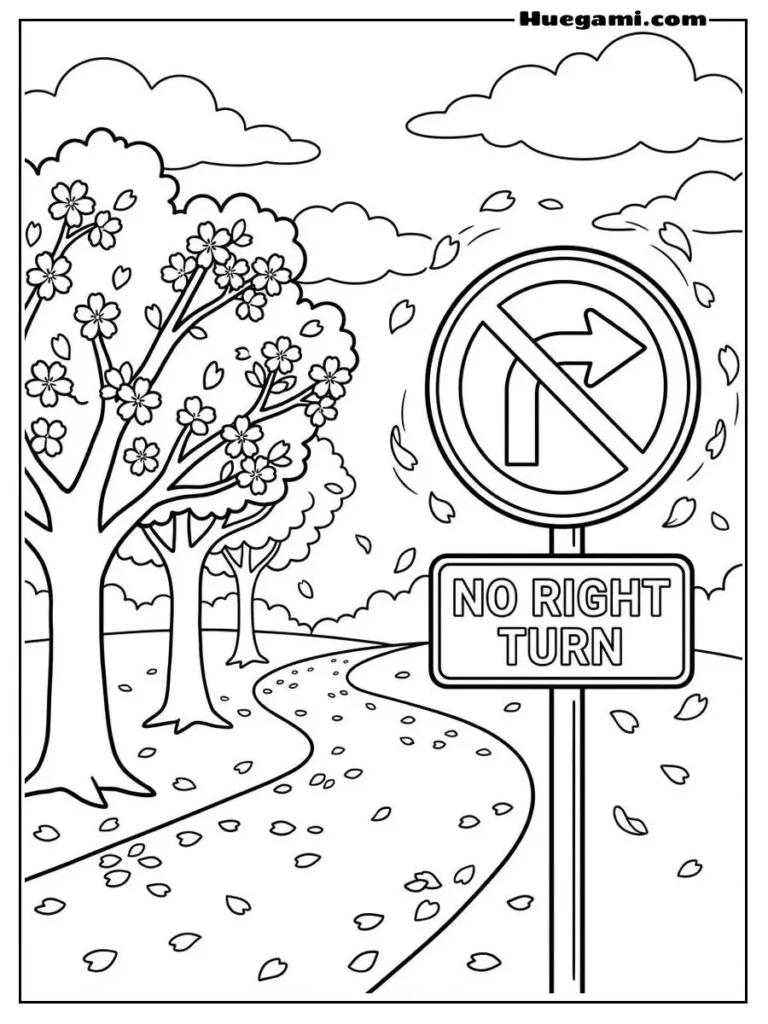 No Right Turn Blossom Path Illustration