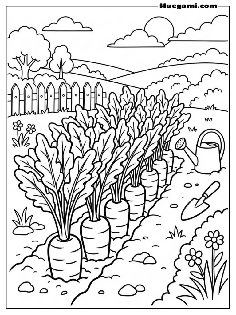 Row Of Carrots In Garden Illustration